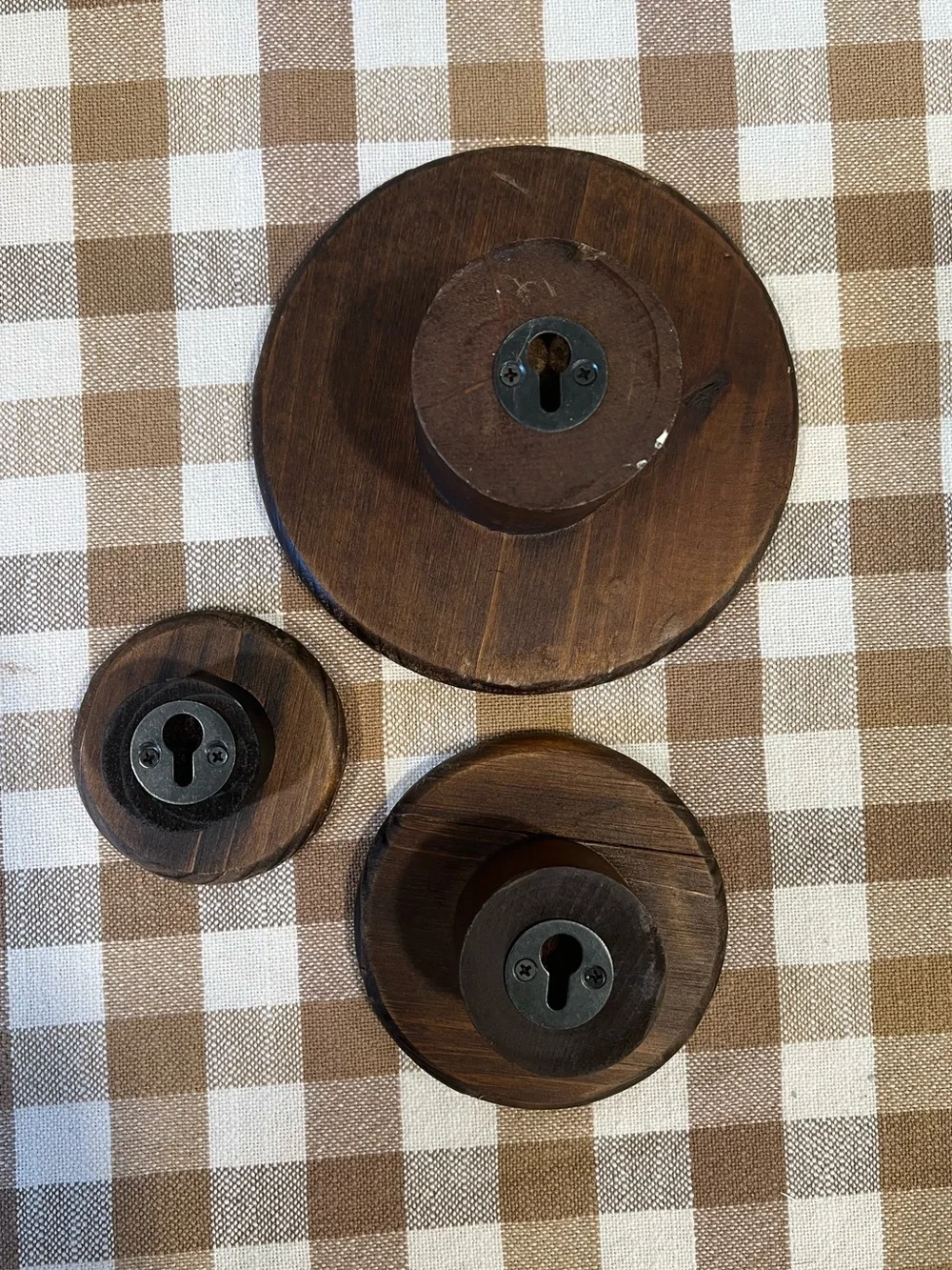 Set of 3 Round Walnut Wood Wall Hooks / Coat Hangers